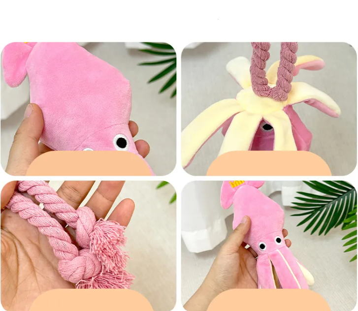 Squeaky Squid Rope Plush
