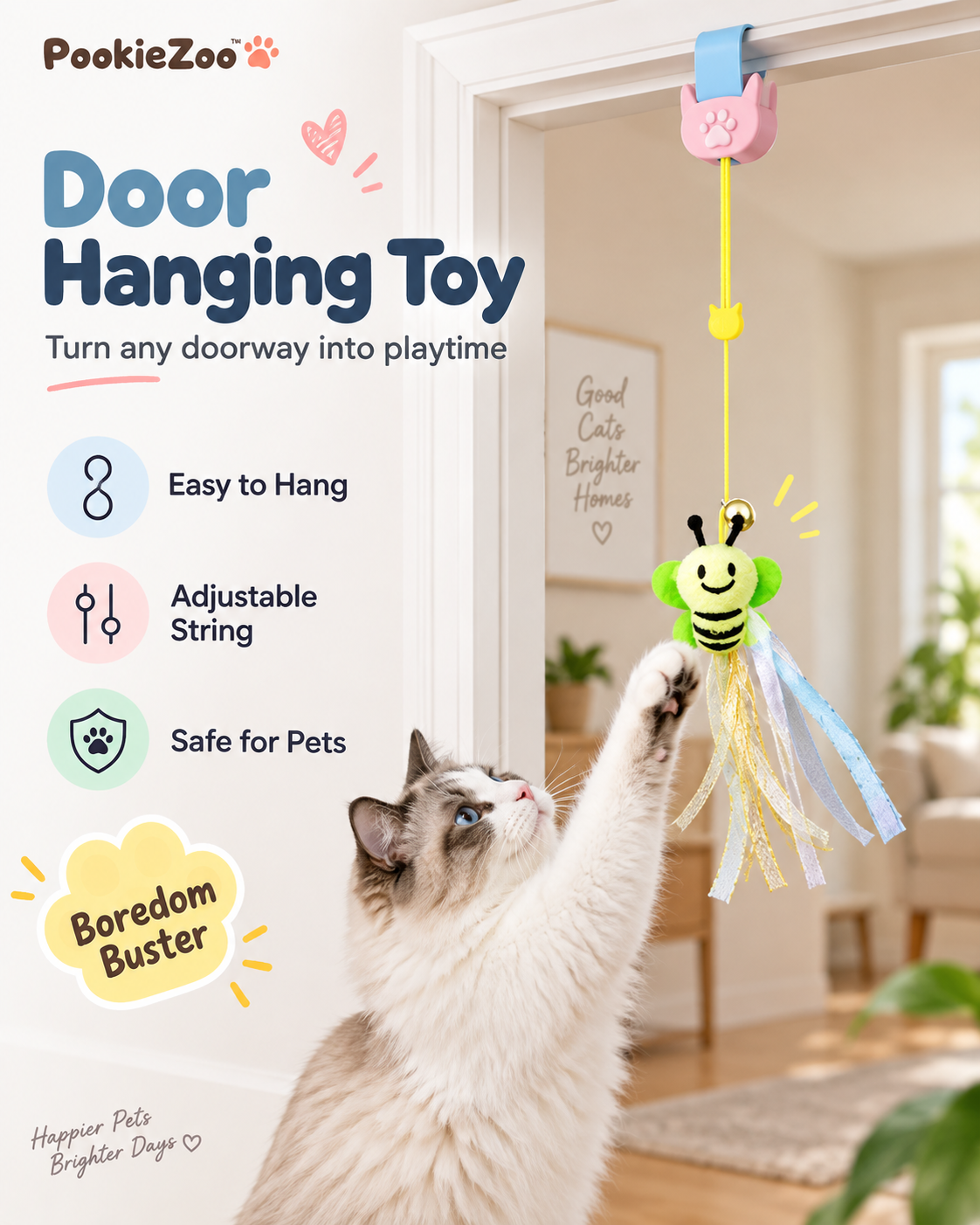 Close-up of the Hanging Feather Cat Toy's feather and bell detail