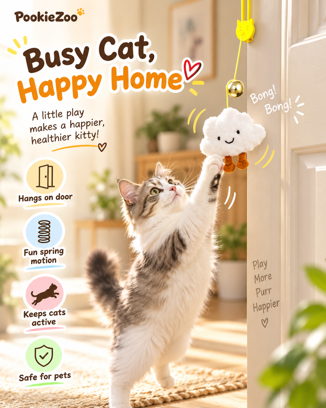 Cat pouncing on the Hanging Feather Cat Toy