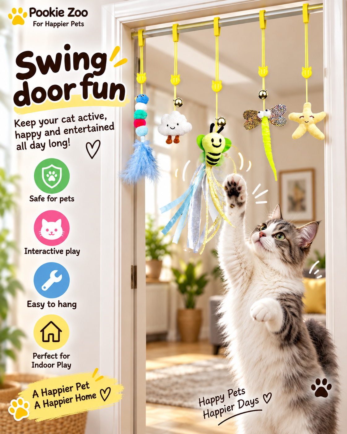 Hanging Feather Cat Toy displayed in a cozy home setting