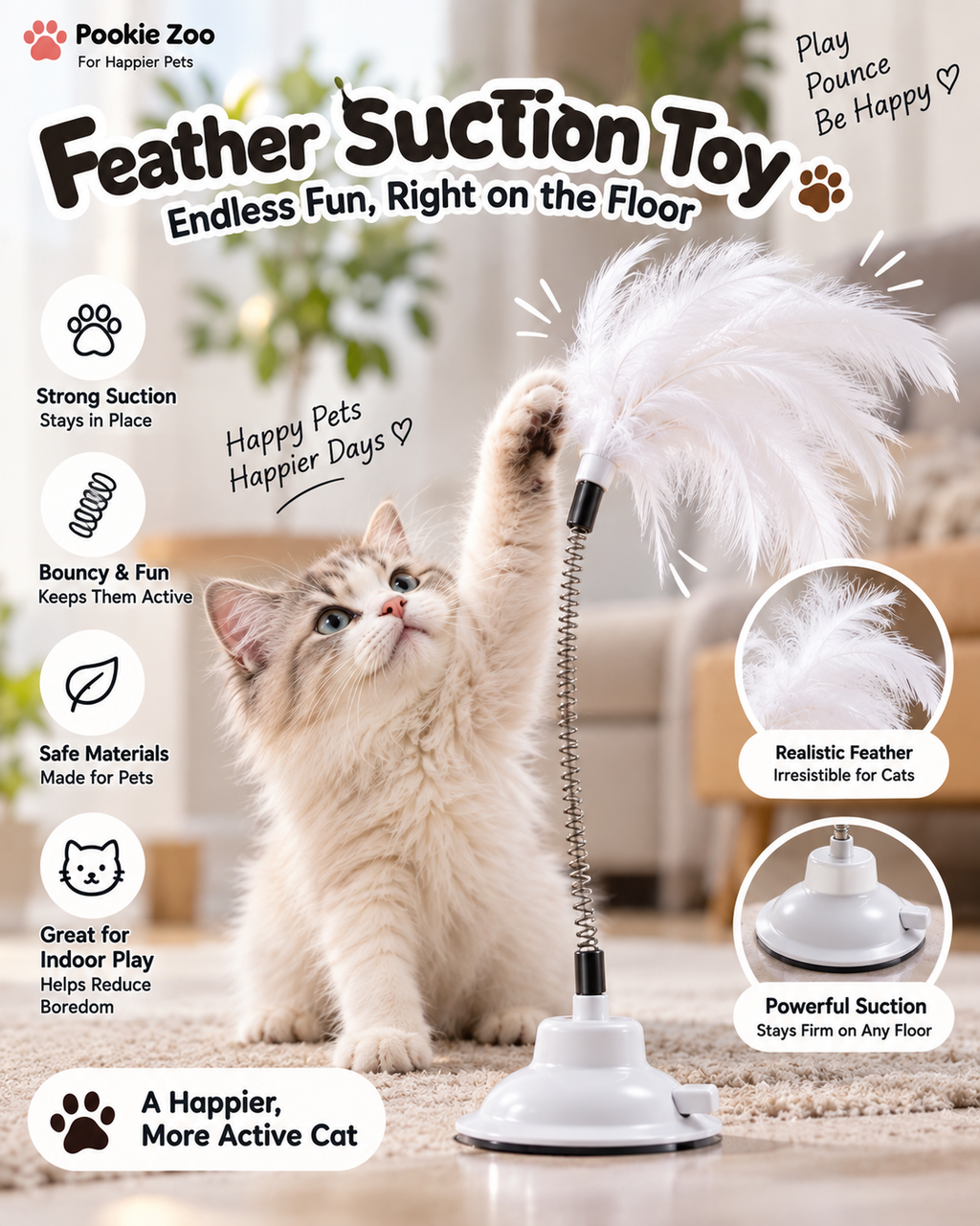 Toy Cat Teaser Stick in White