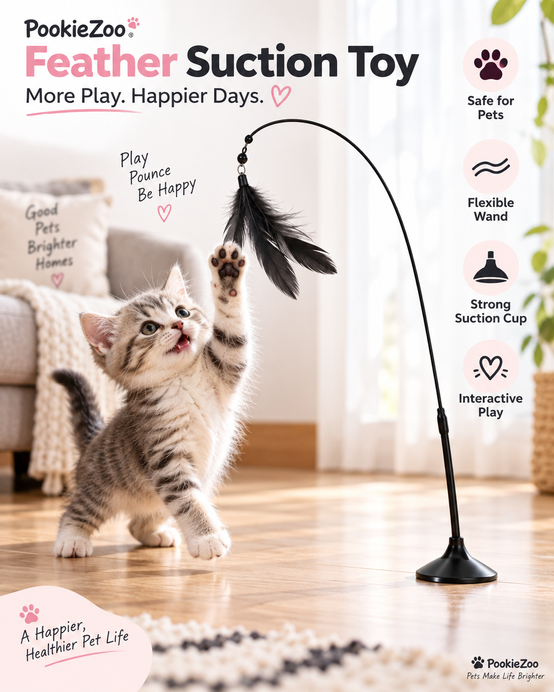 Toy Cat Teaser Stick in Black