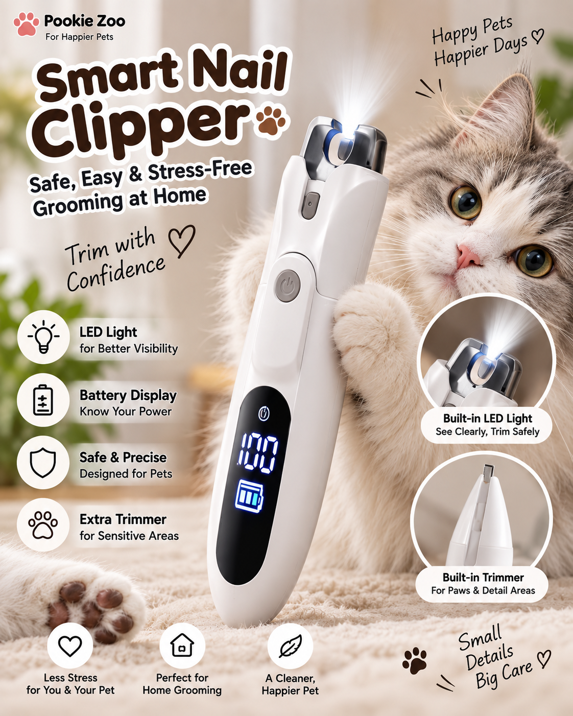 Close-up of the 5-in-1 Pet Nail Clipper's LED display